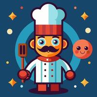 Chef cartoon character with a spatula and a mustache vector