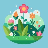 Spring flowers and grass illustration vector