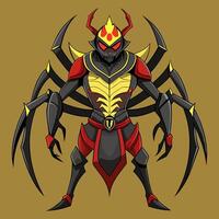 A cartoon spider with red and black armor vector