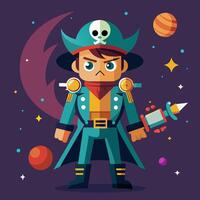 Cartoon pirate with rocket and space background vector