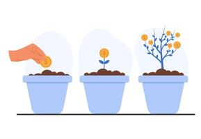 Financial growth imagery with a coin turning into a money tree. Represents investment, savings, and long term financial planning vector