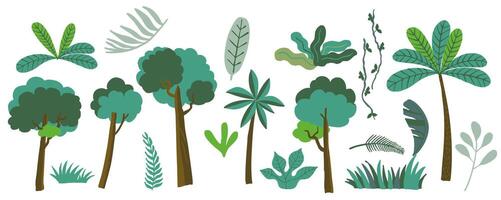 Set of safari object element with tree,leaves,bush vector