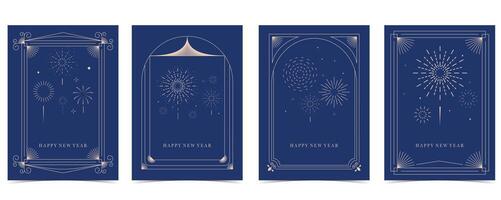 firework background in night with deco frame vector
