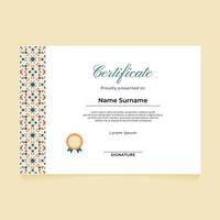 Islamic Certificate Design with Pastel Ornament on Left Side vector