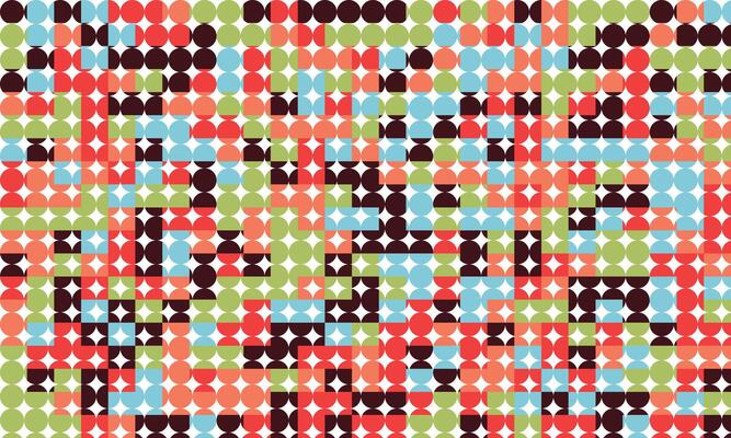 Abstract geometric pattern with colorful overlapping circles in red, green, blue, and black tones creating a modern, vibrant, and dynamic design background, perfect for digital and print art