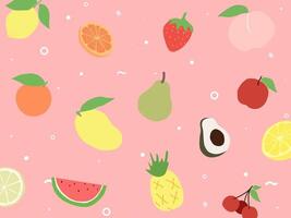 Fruits collection in flat simple pattern. vector
