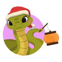 Flat Cute Snake Hold Lantern vector