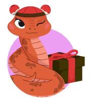 Flat Cute Snake With Gift vector