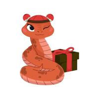 Happy Snake with Gift vector