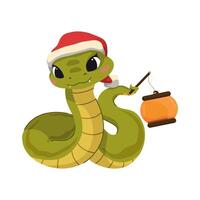 Cute Green Snake with Lantern vector