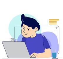 Education concept illustrations. Modern flat design illustration of a man working on something in front of a laptop. vector