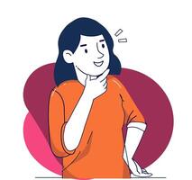 Girl thinking concept illustrations. a woman confused looking for answers and creating solution. Innovation and problem solution vector