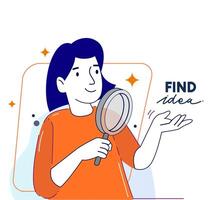 A woman finding Idea illustrations. finding solution, thinking, sharing offers, lightbulbs. Creativity, creation process. vector