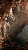 A mysterious cave illuminated by a beam of light video