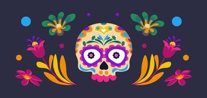 Floral Skull with Colorful Elements vector