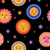 Sun Faces on Black Background vector