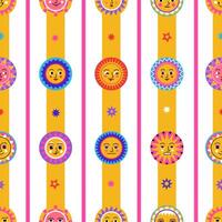 Sun Faces Striped Seamless Pattern vector