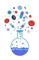 Laboratory flask with pills floating vector