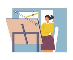 Architect Woman at Drafting Table vector
