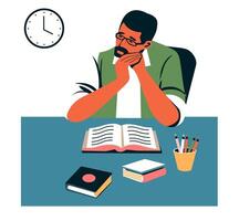 Man Studying with Books vector
