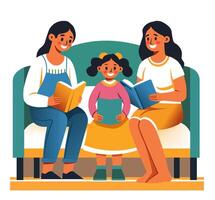 Family Reading Together on Sofa vector