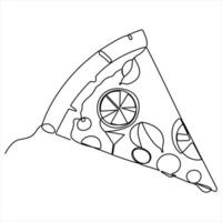 Continuous single line art drawing of slice of hot pizza concept world food day outline illustration vector