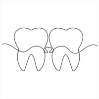 Single line continuous drawing of tooth simple dental tooth line art outline vector