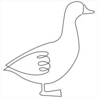 Continuous single line art drawing of pet animal duck concept single line draw style outline vector
