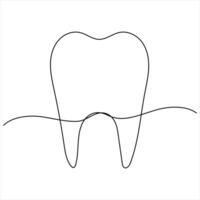 Single line continuous drawing of tooth simple dental illustration dentist stomatology medical concept vector