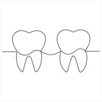 Single line continuous drawing of tooth simple dental tooth line art illustration vector