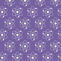 Seamless White Atom Pattern on Purple Background. Concept of Science Illustration, Atomic Structure, Chemistry, Physics. Educational Design Element, Scientific Wallpaper, Wrapping paper, Print vector