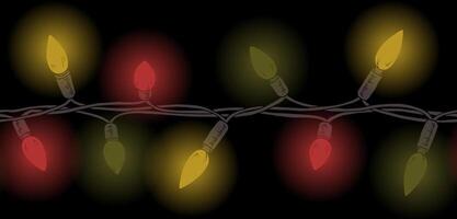 A hand drawn Christmas light garland forms a seamless border. The festive string of bulbs brings a vintage touch to holiday decorations. The elements have backgrounds, color them as you like vector