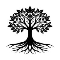 A black and white tree with roots vector
