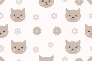 A pattern with cats and flowers on a white background vector