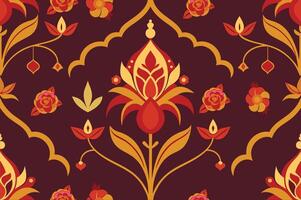 A red and gold floral pattern on a dark background vector