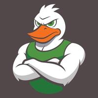 A cartoon duck with arms crossed and a green vest vector