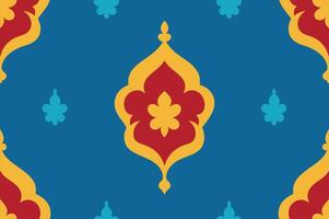 A blue and red pattern with yellow and red flowers vector
