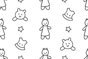 A black and white pattern with teddy bears and stars vector