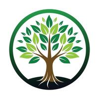 A green tree with leaves in a circle logo vector