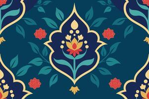 A blue and red floral pattern with a blue background vector