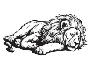 Lion sleeping hand drawn sketch vector