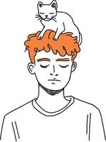 Illustration of Calm Person with Cat on Head - Serenity and Pet Connection in Minimalist Art vector