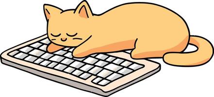 Adorable Yellow Cat Sleeping on Computer Keyboard Cartoon Illustration vector