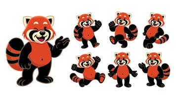 Cartoon Character Set of Happy Red Panda vector