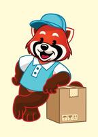 Mascot of Red Panda Leaning on Delivery Package vector