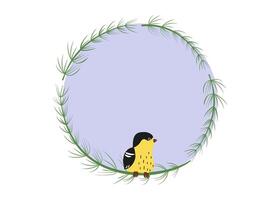 Bird on a branch. Round frame, border. National Bird Day. Background for a postcard, banner, place for text. vector