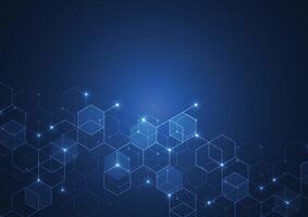 Abstract technology blue hexagons pattern background for Network connection concept with mesh dots and lines innovation vector
