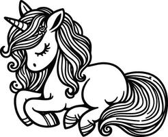 A unicorn laying down coloring page vector