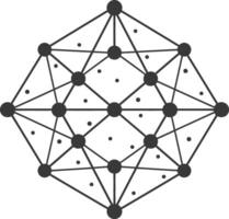 A black and white image of a hexagon with dots vector