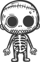 A cartoon skeleton with a black and white face vector